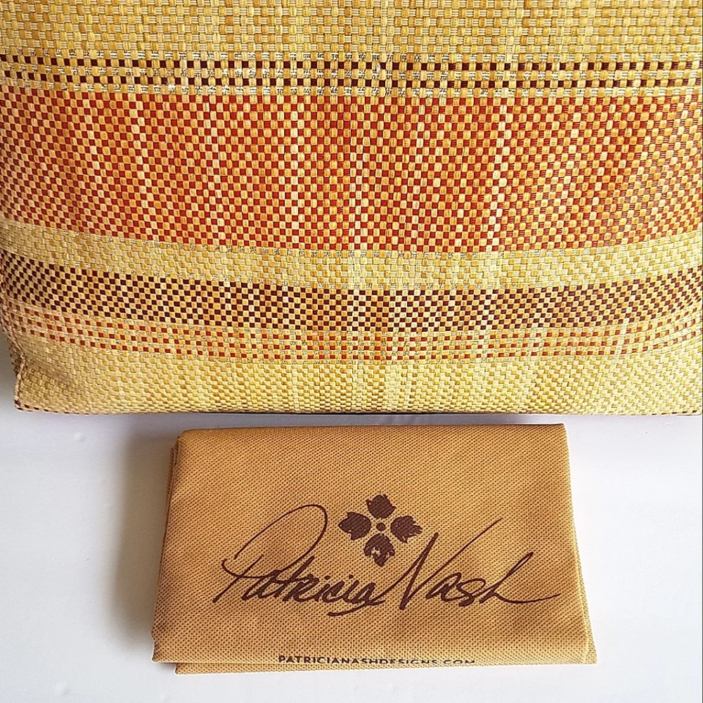 Patricia Nash Italian Fine Straw Multi Weave & Leather Viana Ochre Tote Bag - Picture 8 of 15